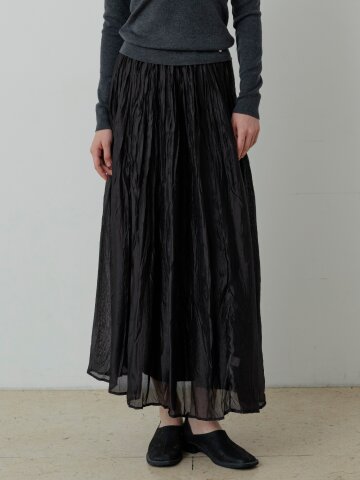 WRINKLE SHINE LONG SKIRT (BK)