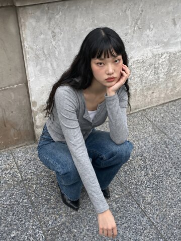 BUTTON LAYERED SHIRRING CARDIGAN (GY)