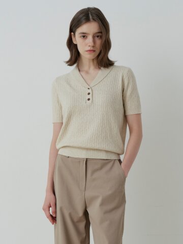 CABLE KNIT COLLARED TOP 2COLOR