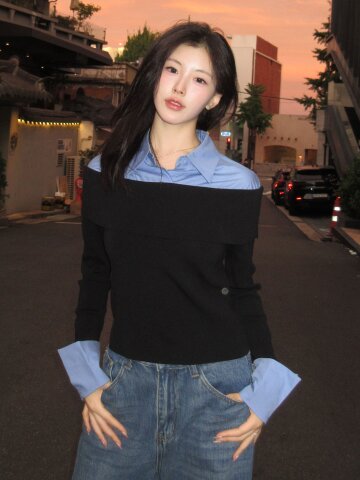 CLASSIC LAYERED OFF-SHOULDER SHIRT (BL)