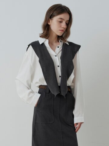 KNIT SHAWL-LAYERED SHIRT (WH)