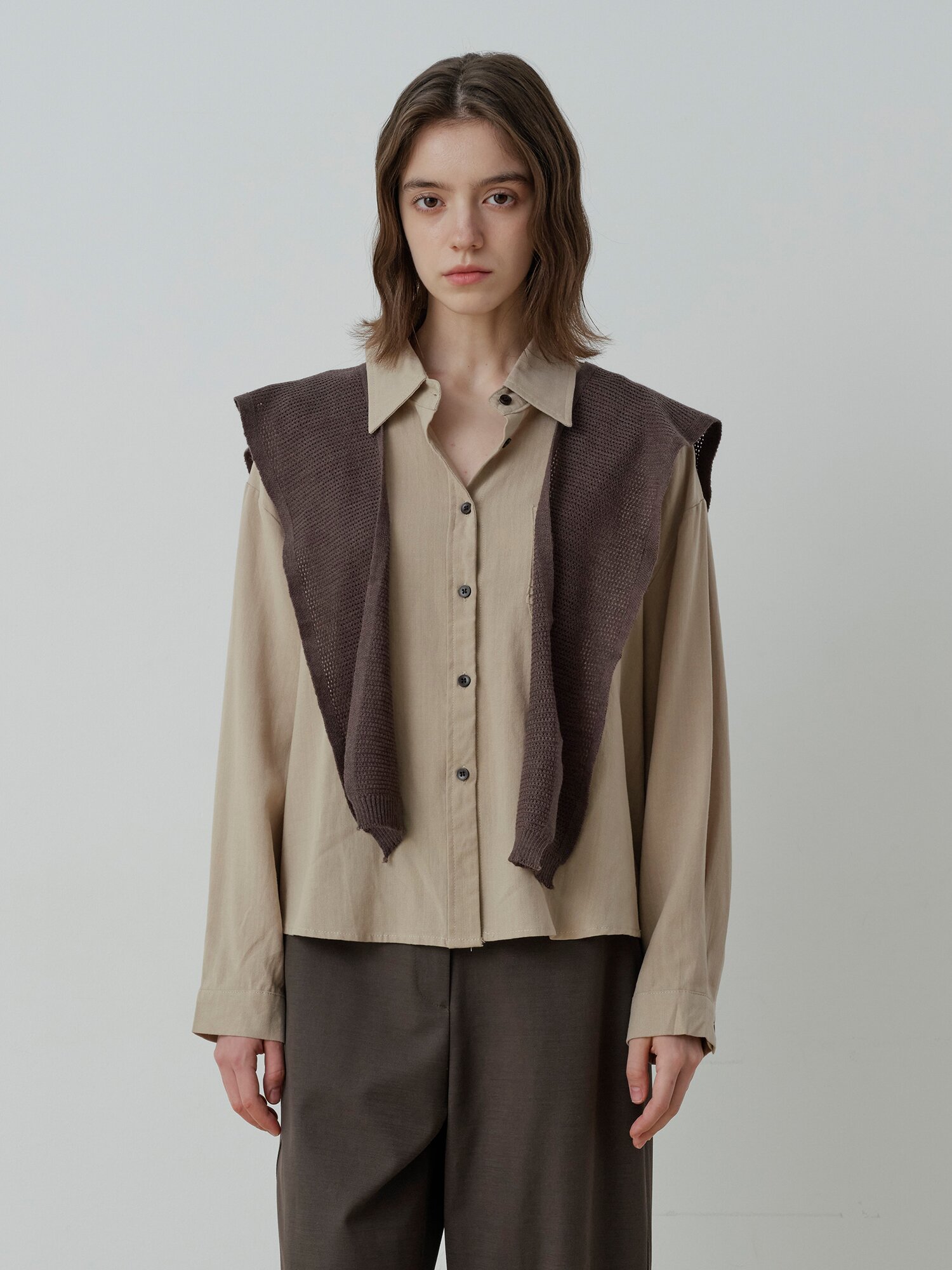 KNIT SHAWL-LAYERED SHIRT (BE)