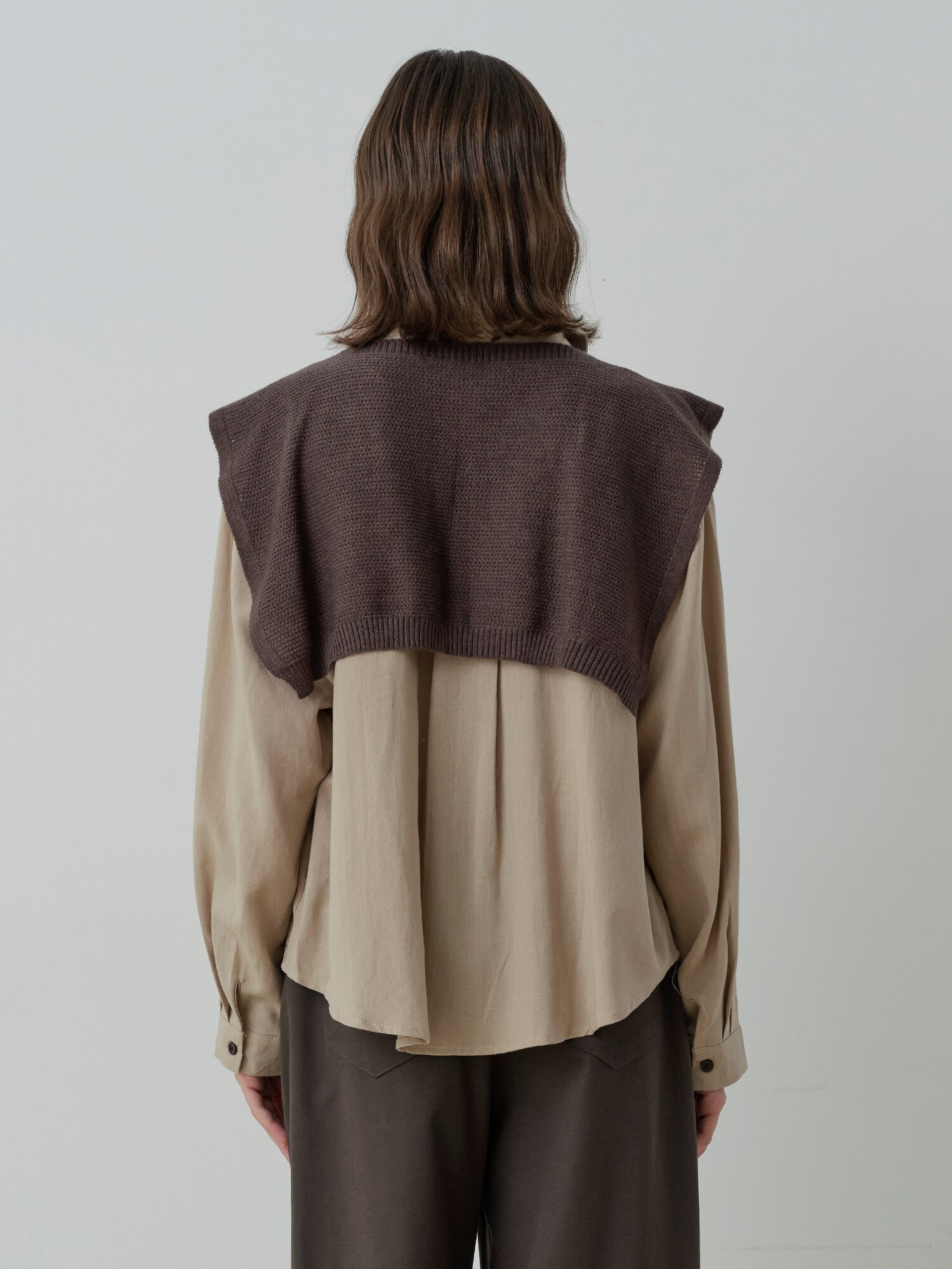 KNIT SHAWL-LAYERED SHIRT (BE)