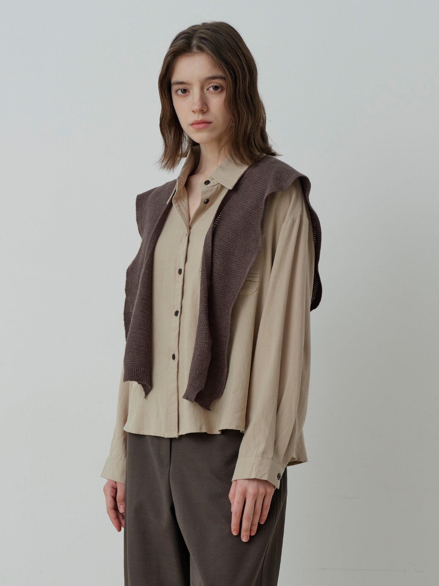 KNIT SHAWL-LAYERED SHIRT (BE)