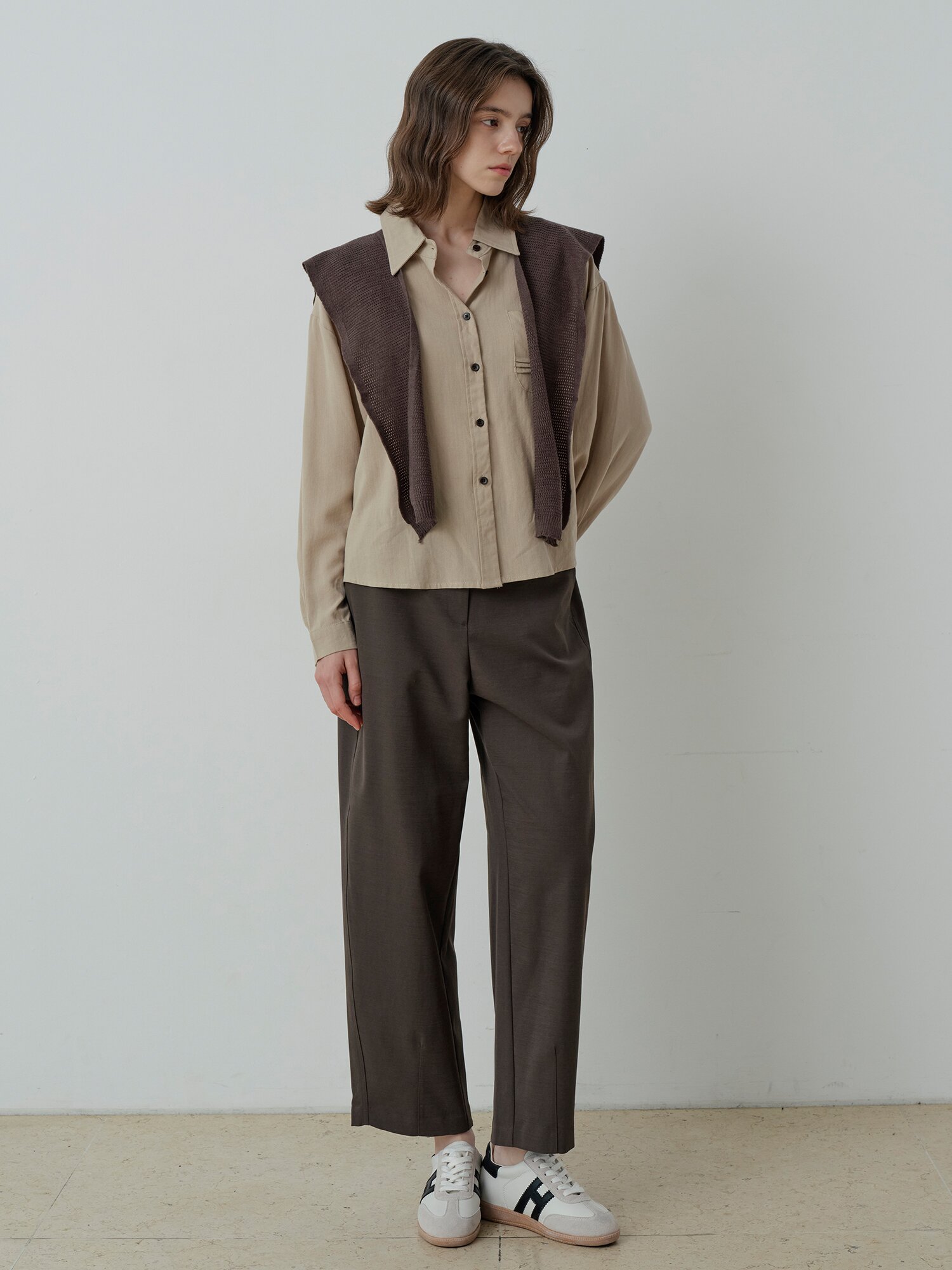 KNIT SHAWL-LAYERED SHIRT (BE)