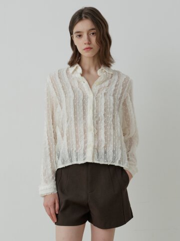 DOBBY FRILL SHEER BLOUSE (IV)