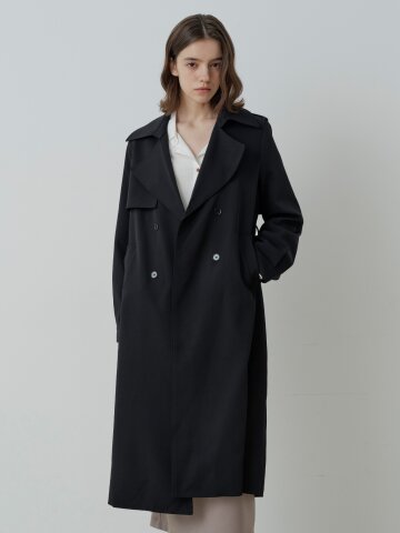 LONDON DOUBLE LONG TRENCH COAT (BK)