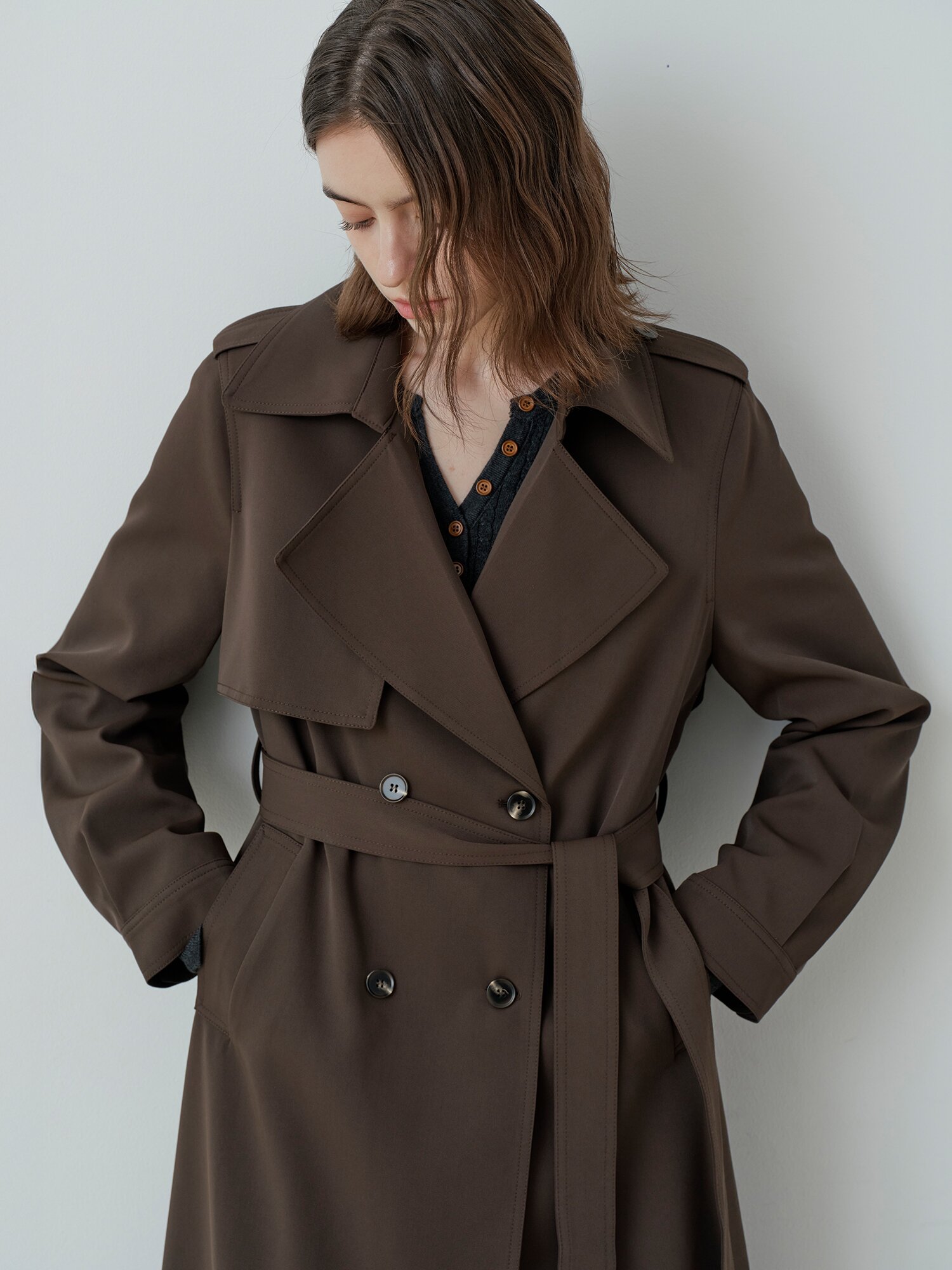 LONDON DOUBLE LONG TRENCH COAT (BR)