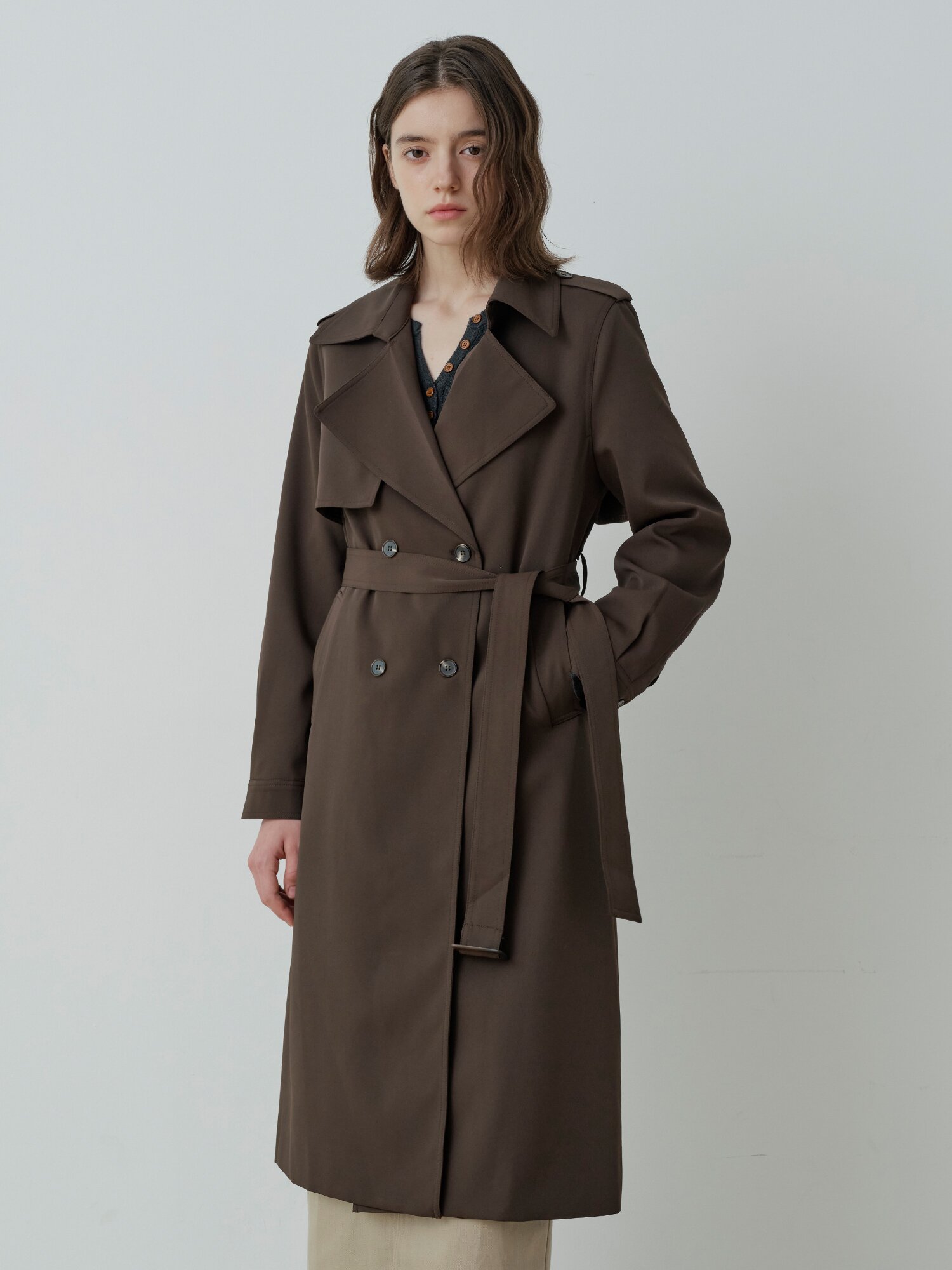 LONDON DOUBLE LONG TRENCH COAT (BR)