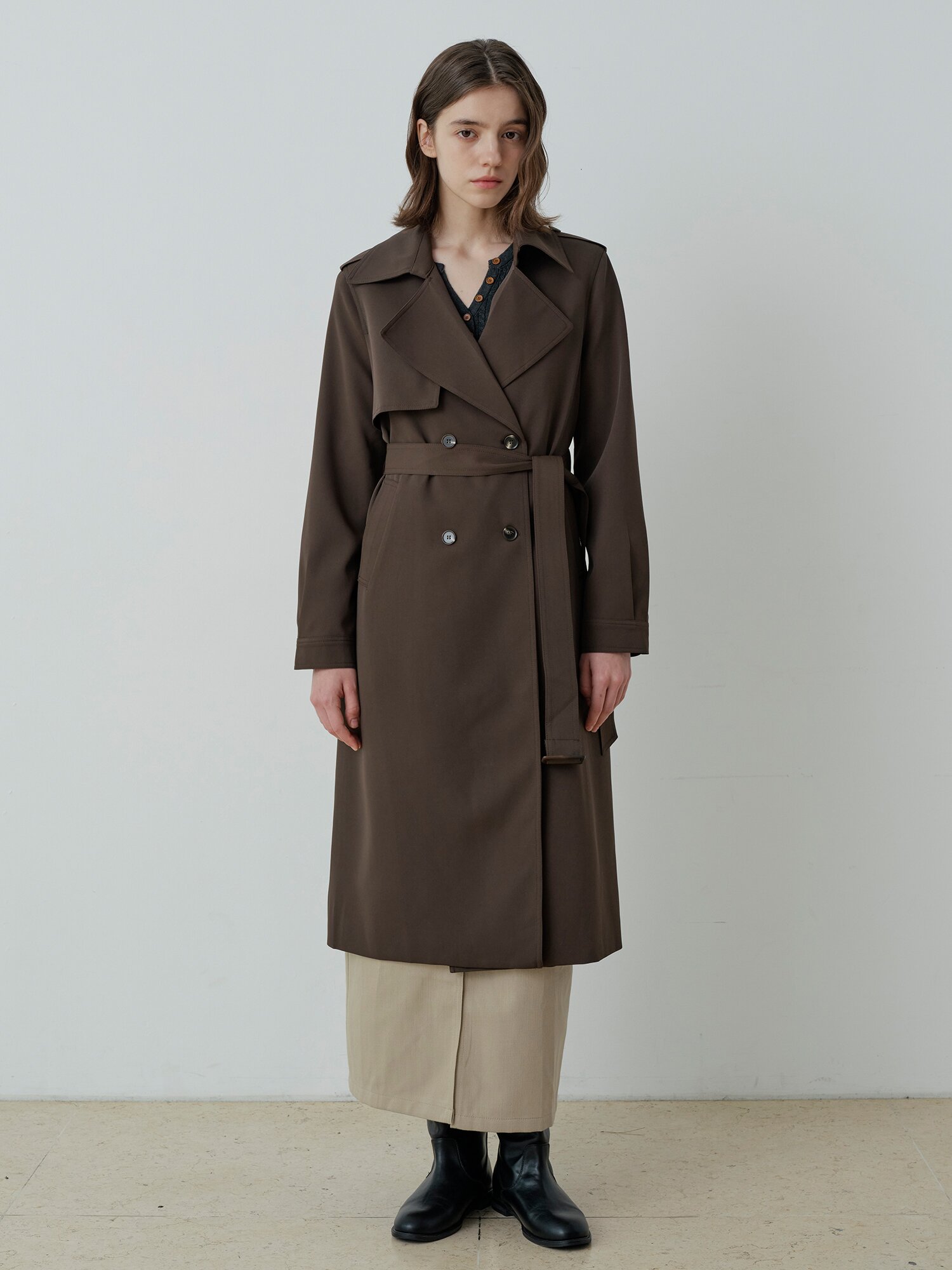 LONDON DOUBLE LONG TRENCH COAT (BR)