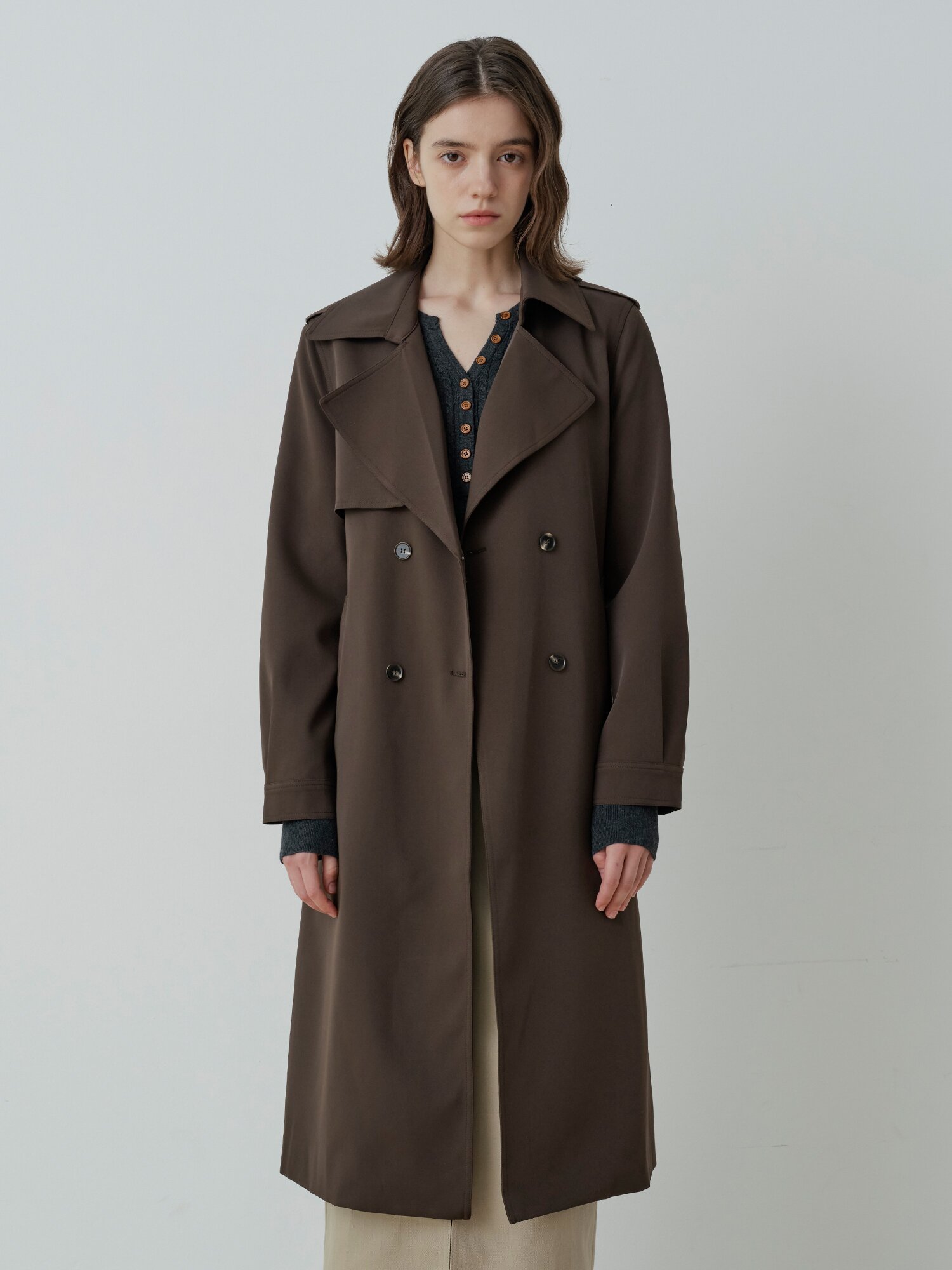 LONDON DOUBLE LONG TRENCH COAT (BR)
