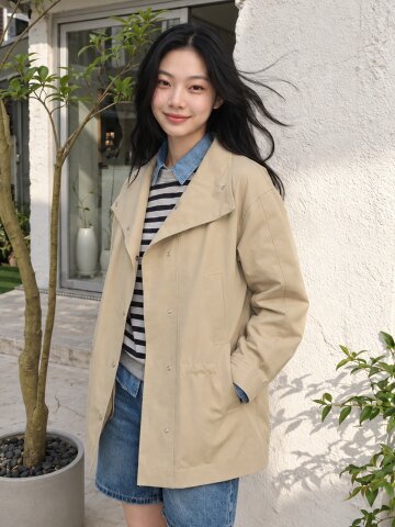 CLASSIC HIGH NECK FIELD TRENCH COAT (BE)