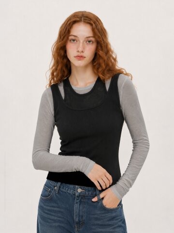 Layered Ribbed Sleeveless Top (2color)