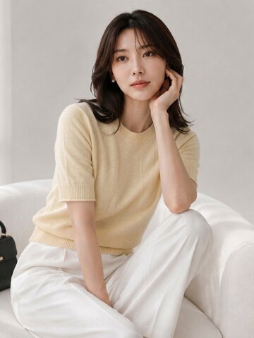 라쿤 울 소프트 라운드 반팔 니트