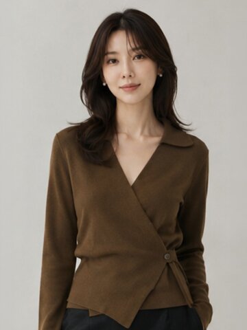 소프트 카라 랩 니트 가디건