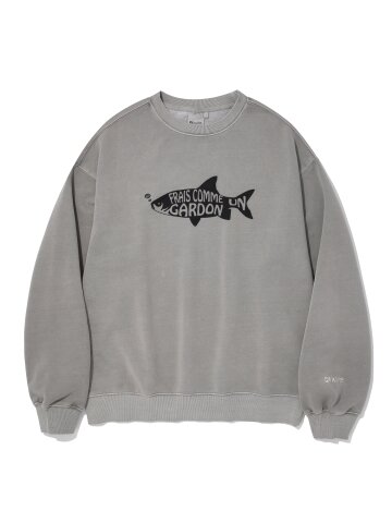 FISH FLOCKING PIGMENT TERRY CREWNECK_GREY