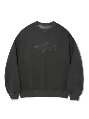 FISH FLOCKING PIGMENT TERRY CREWNECK_CHARCOAL