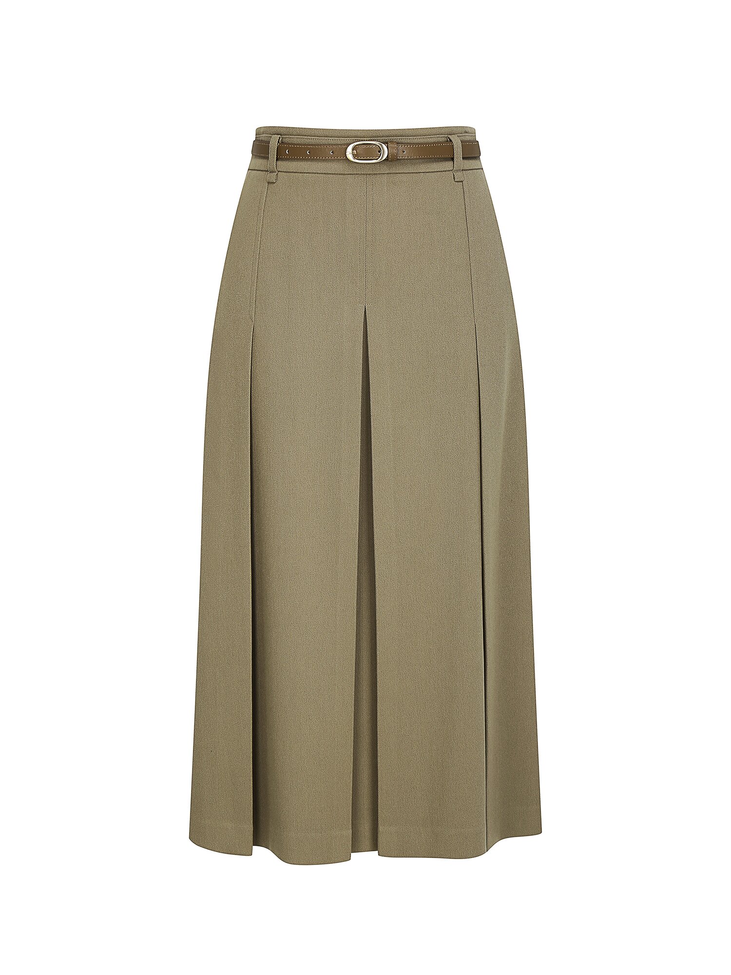 벨티드 플리츠 A라인 스커트 (KHAKI BEIGE)