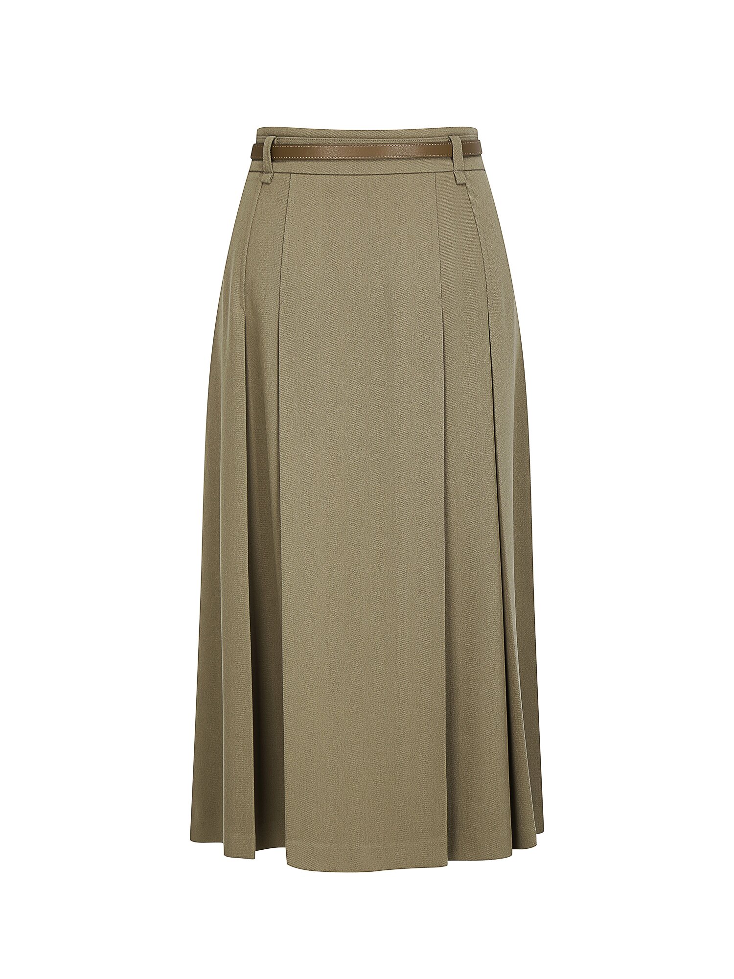 벨티드 플리츠 A라인 스커트 (KHAKI BEIGE)