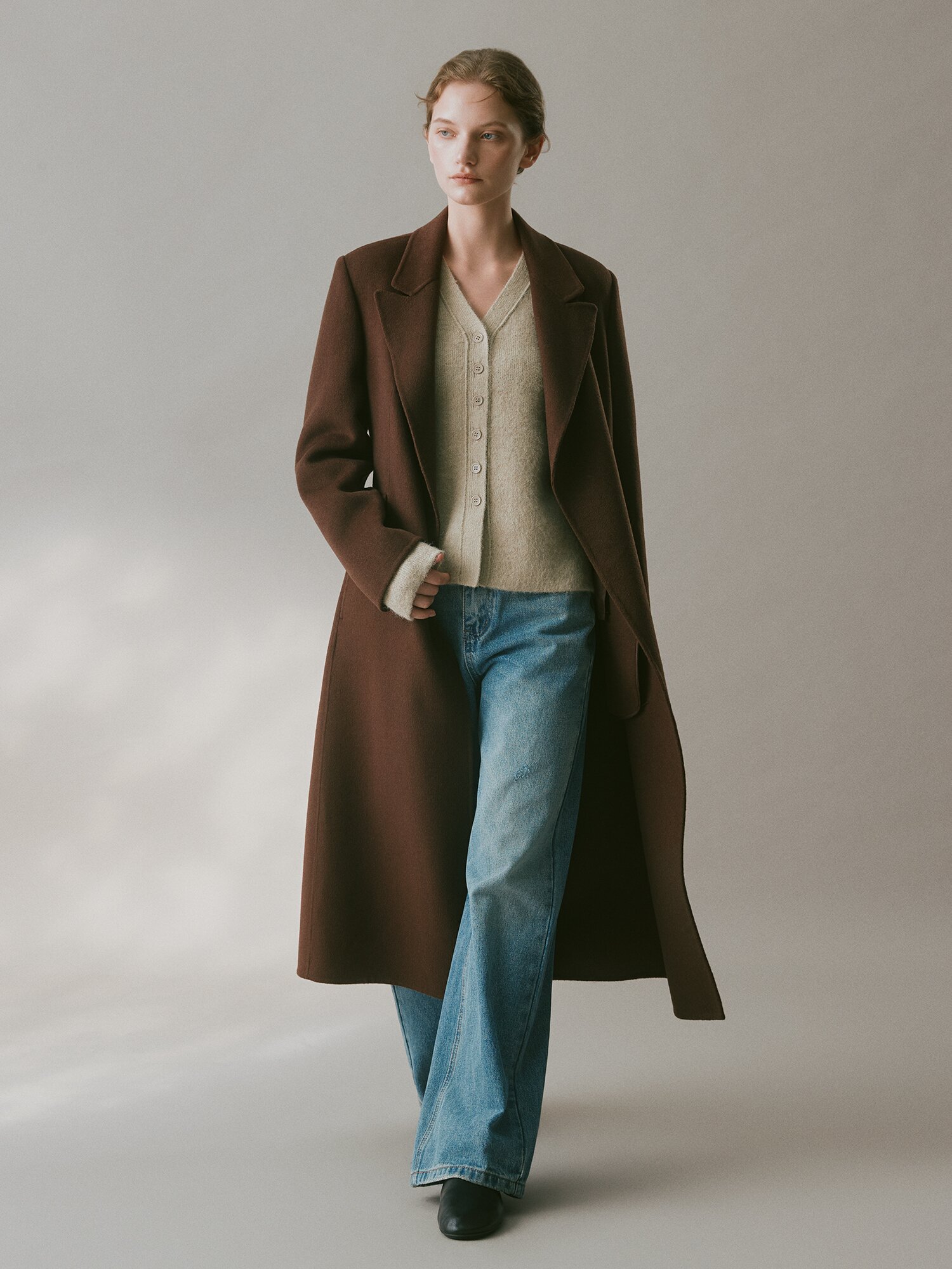 헤어리 울 볼륨 브이넥 가디건 (LIGHT KHAKI)
