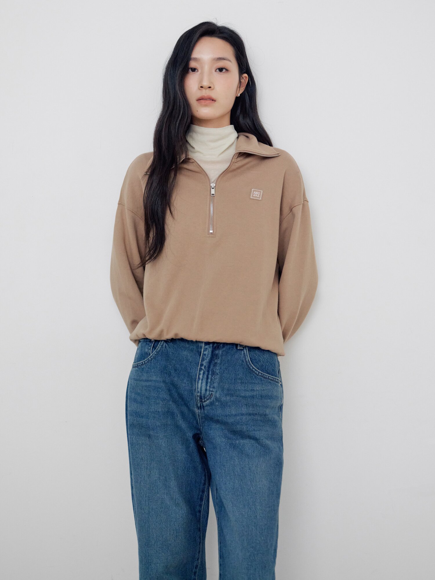 코튼 집업 칼라 스웨트셔츠 (BEIGE)