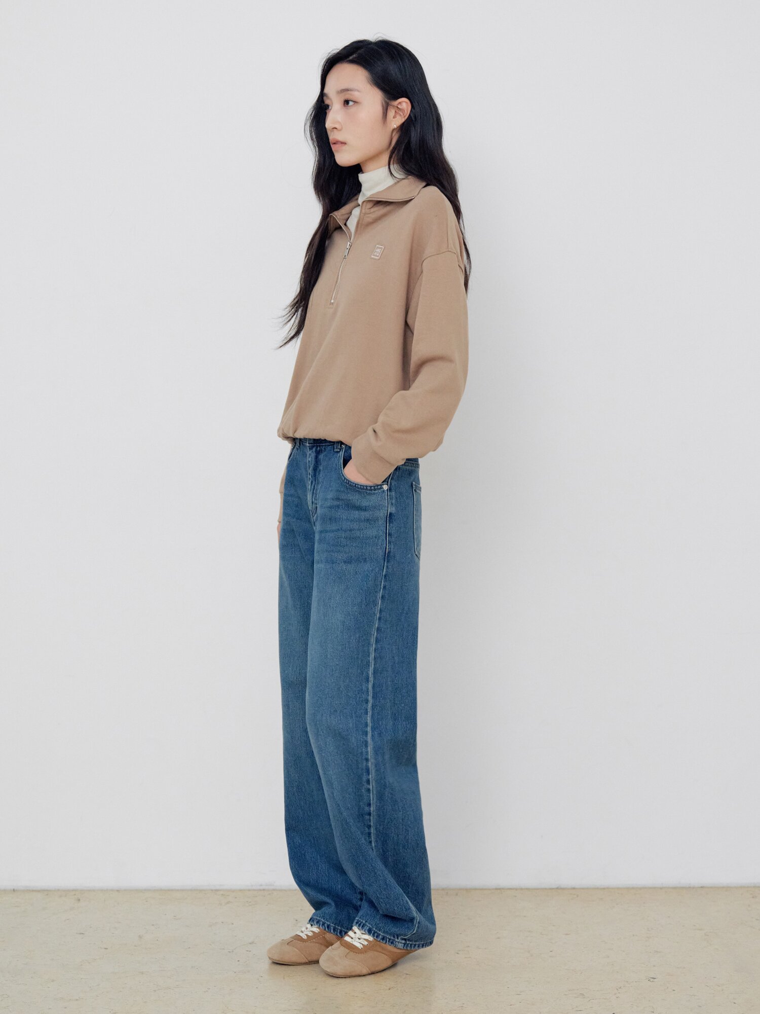 코튼 집업 칼라 스웨트셔츠 (BEIGE)