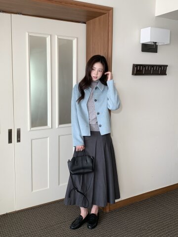 울 플리츠 미디 스커트 (GREY)
