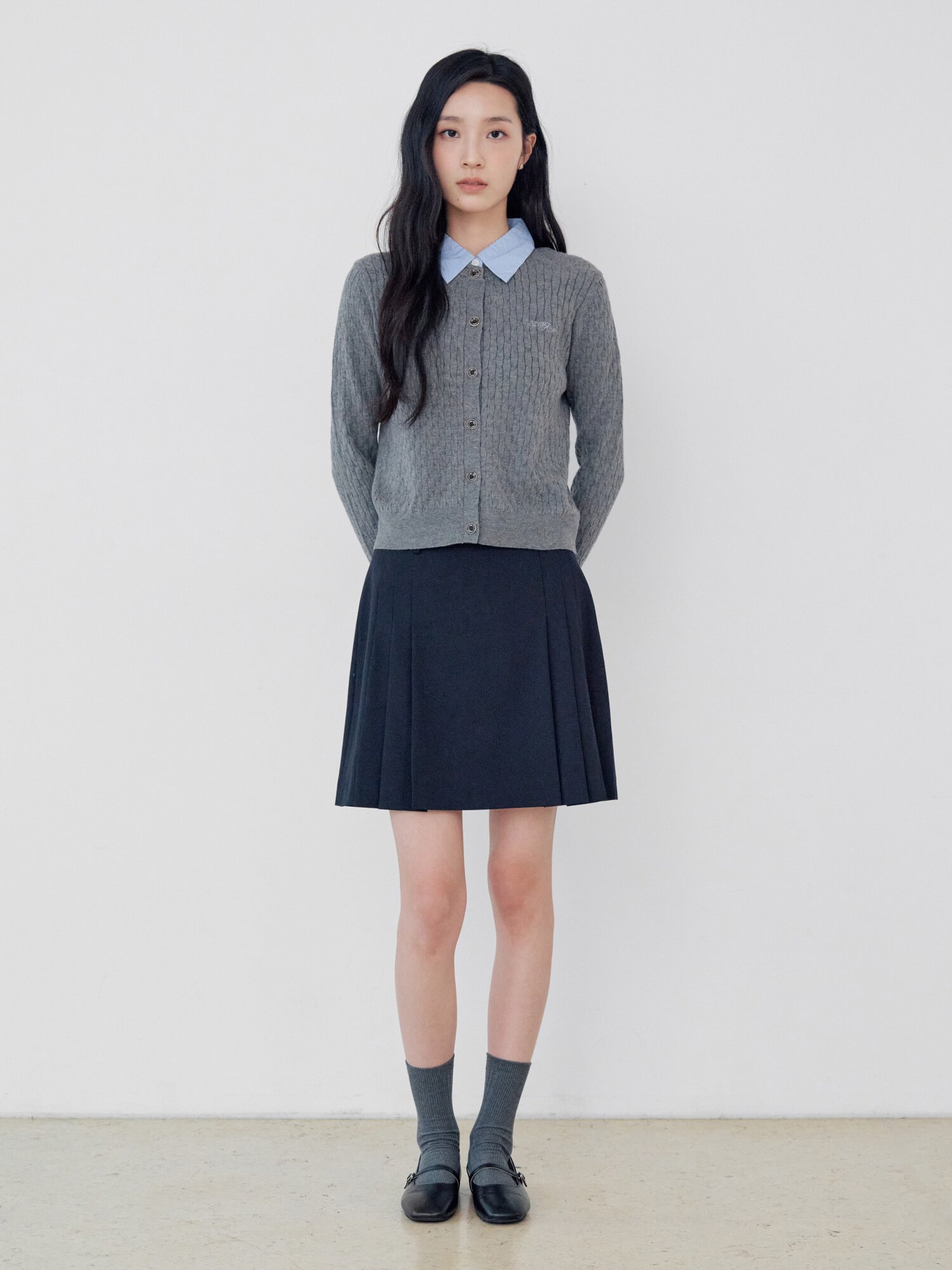 벨티드 플리츠 미니 스커트 (NAVY)
