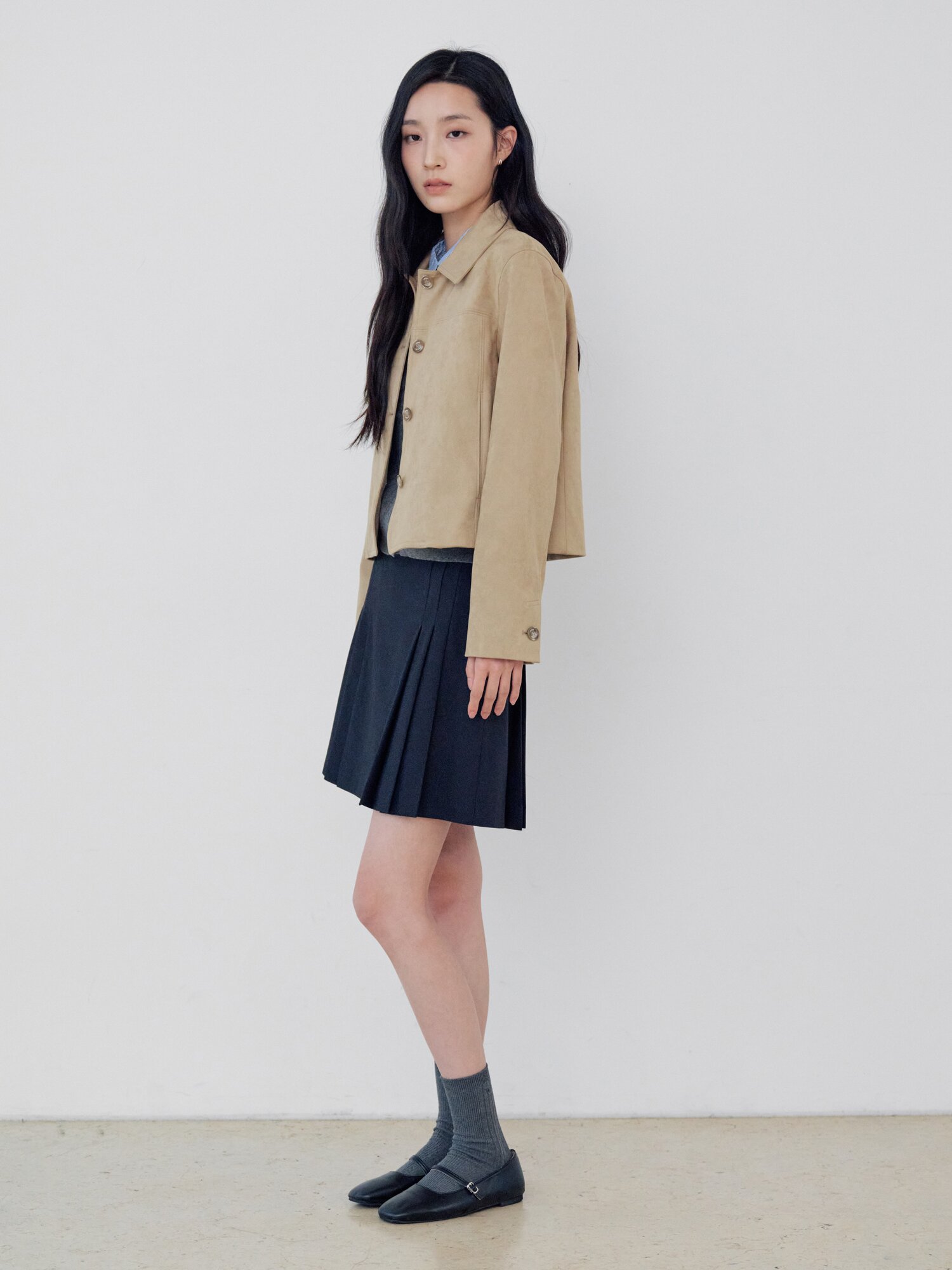 벨티드 플리츠 미니 스커트 (NAVY)