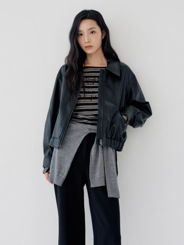 루즈핏 페이크 레더 집업 재킷 