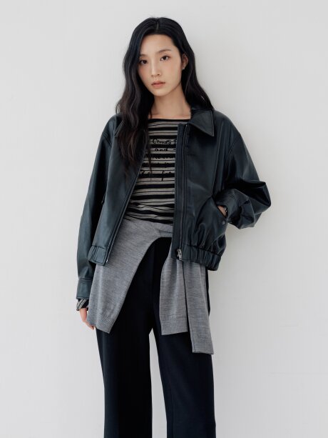 루즈핏 페이크 레더 집업 재킷 