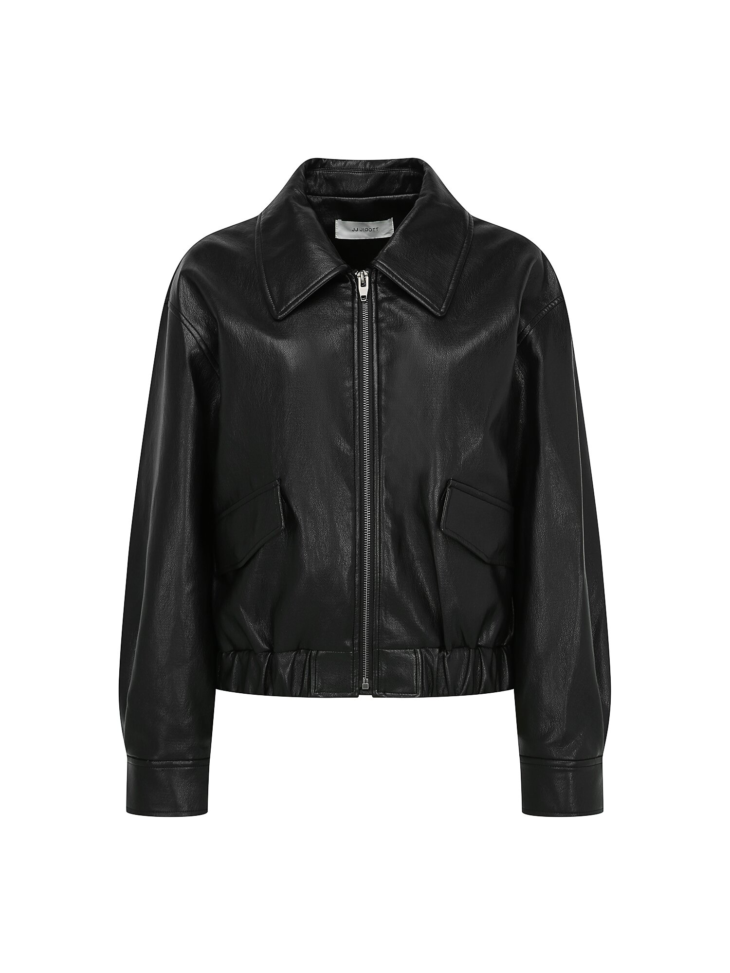 루즈핏 페이크 레더 집업 재킷 (BLACK)