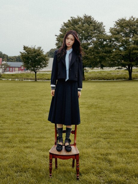 모던 플리츠 미디 스커트 