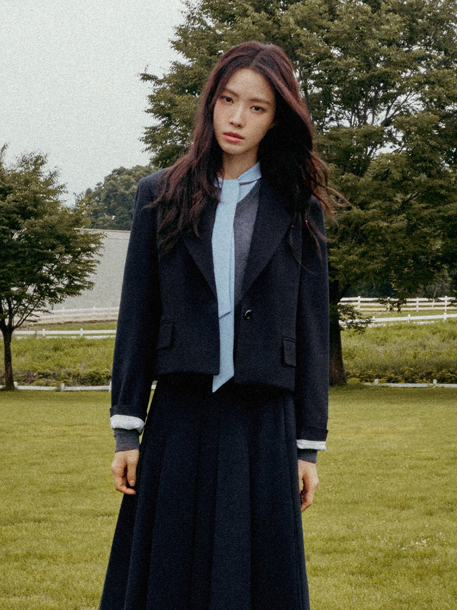 모던 롤업 싱글 원버튼 크롭 재킷 (MELANGE GREY)