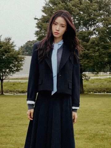 모던 롤업 싱글 원버튼 크롭 재킷 (MELANGE GREY)