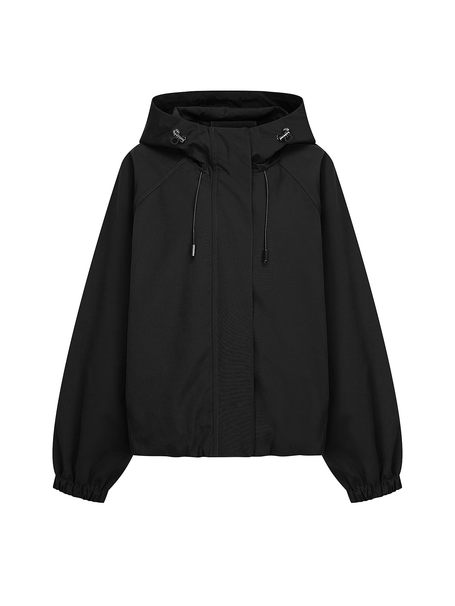 오버핏 래글런 후드 집업 점퍼 (BLACK)