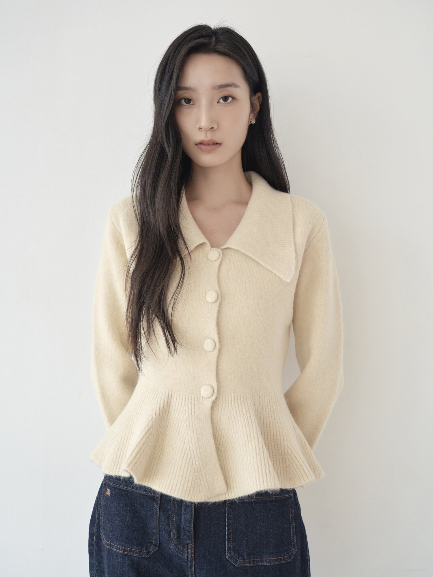 와이드 칼라 페플럼 가디건 (YELLOW)