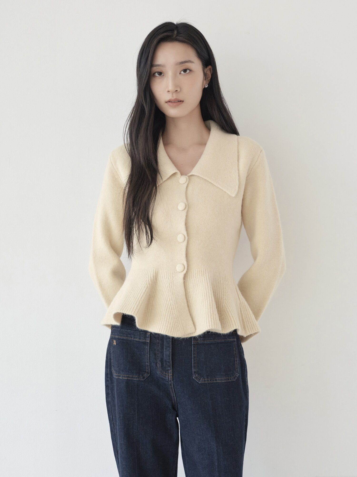 와이드 칼라 페플럼 가디건 (YELLOW)