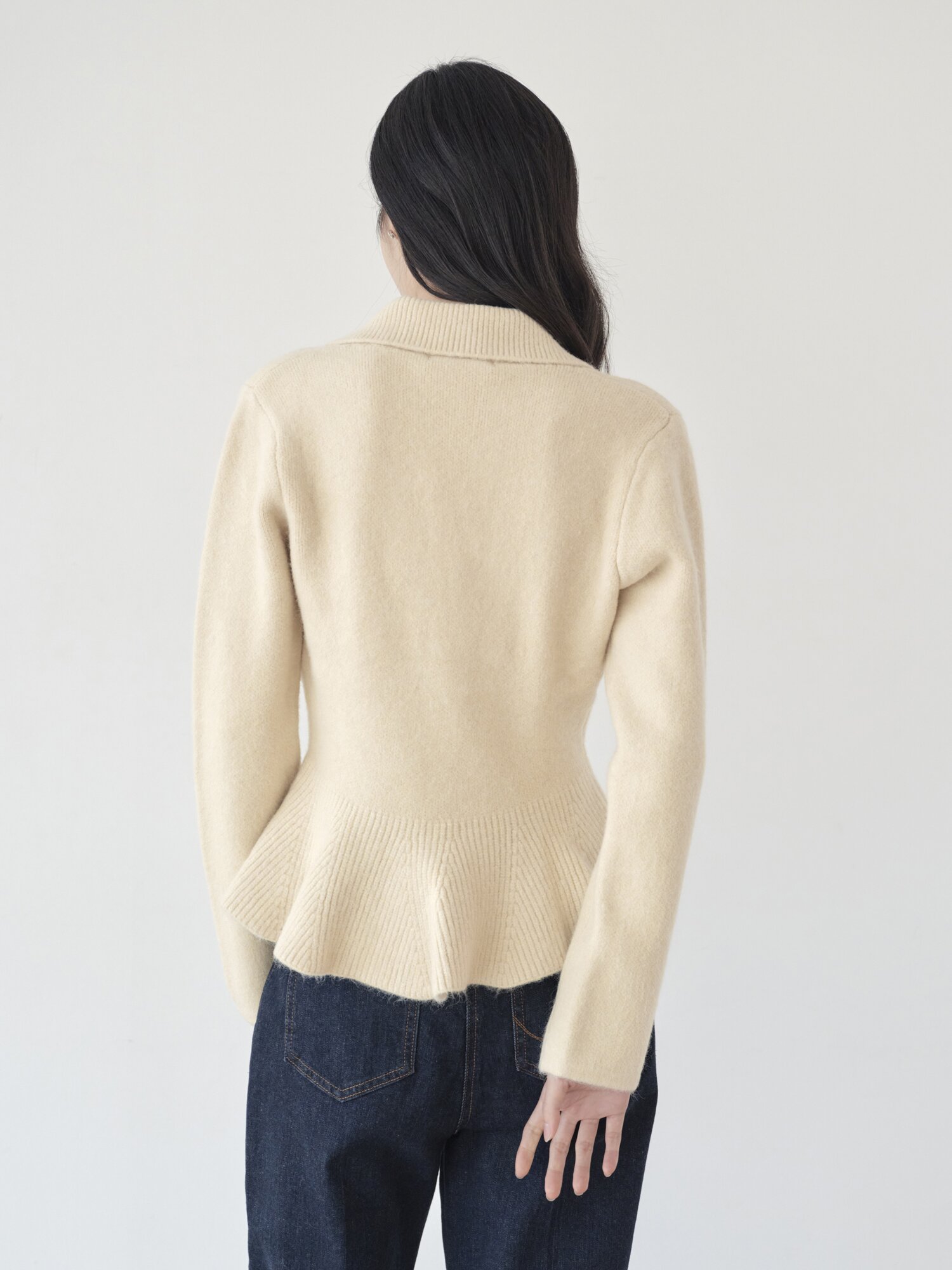 와이드 칼라 페플럼 가디건 (YELLOW)