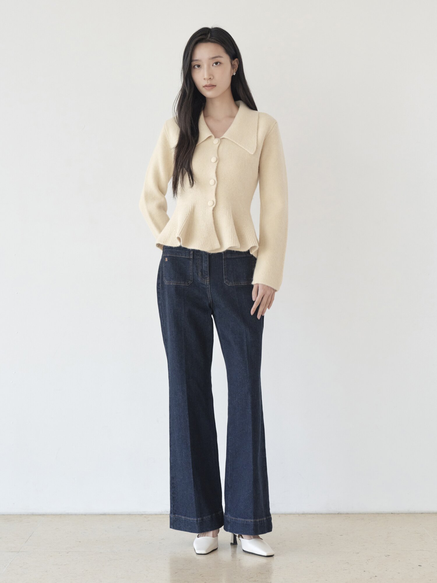 와이드 칼라 페플럼 가디건 (YELLOW)