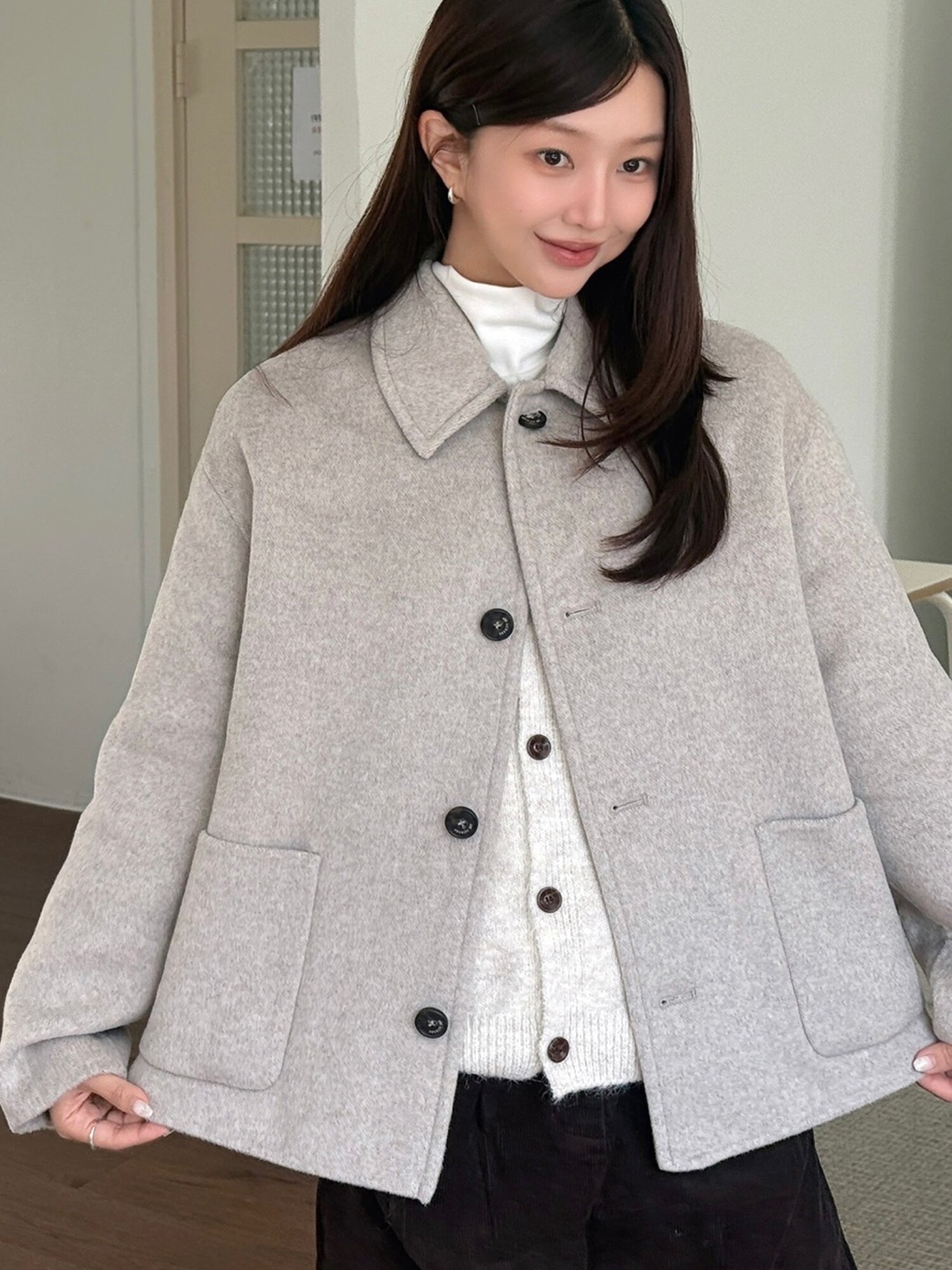 울 블렌드 스탠칼라 포켓 자켓 (LIGHT BEIGE)