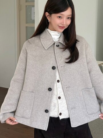 울 블렌드 스탠칼라 포켓 자켓 (LIGHT BEIGE)