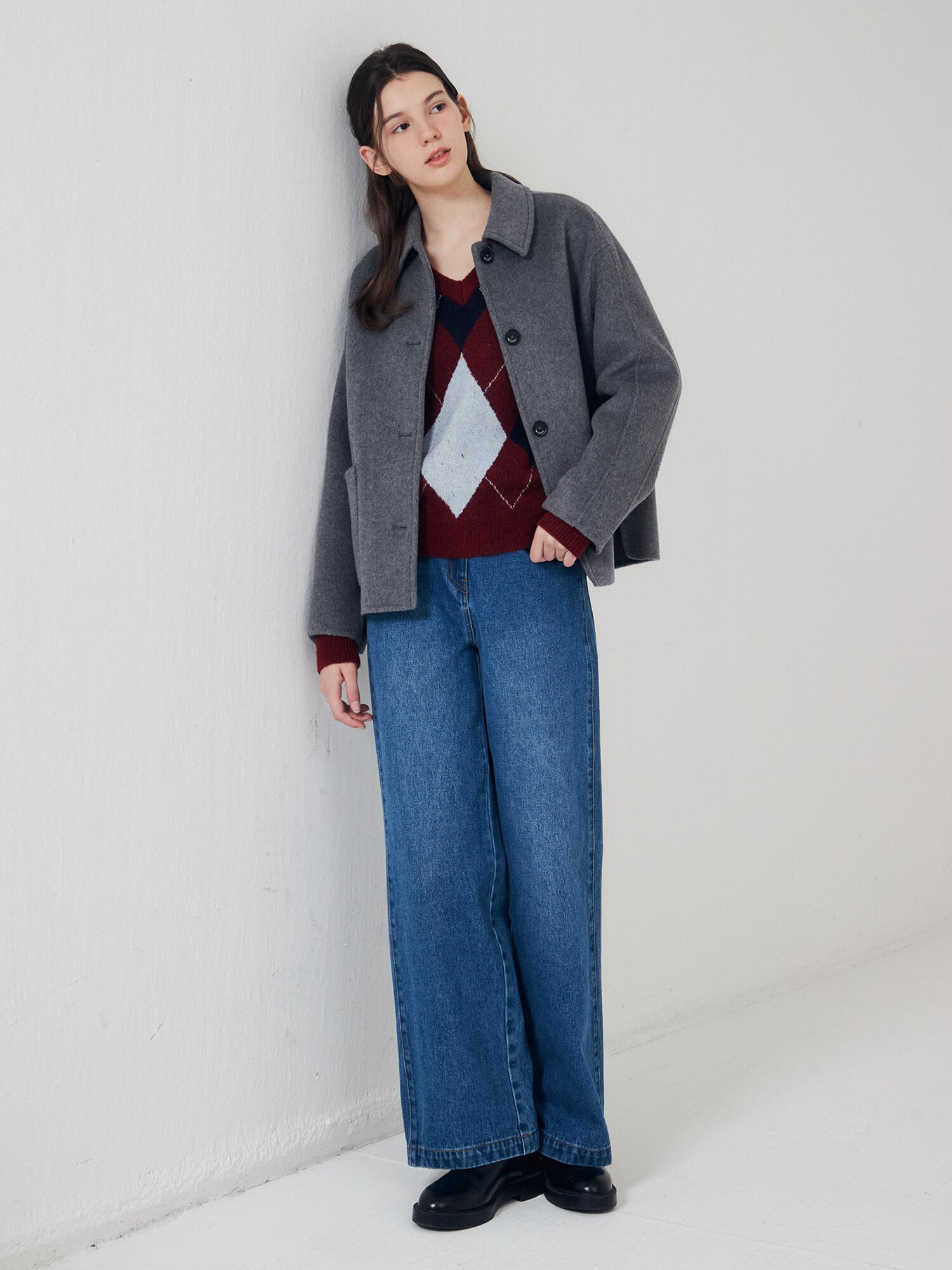 울 블렌드 스탠칼라 포켓 자켓 (GREY)