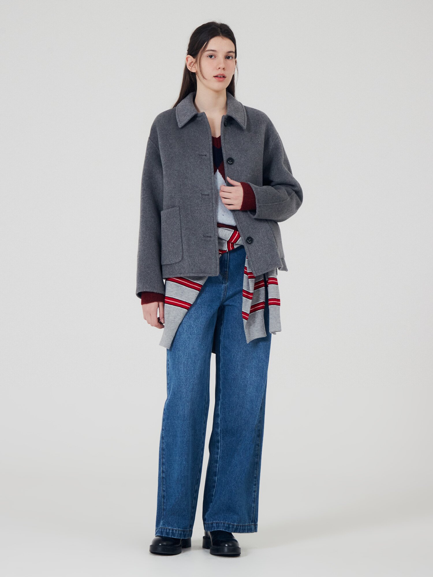 울 블렌드 스탠칼라 포켓 자켓 (GREY)