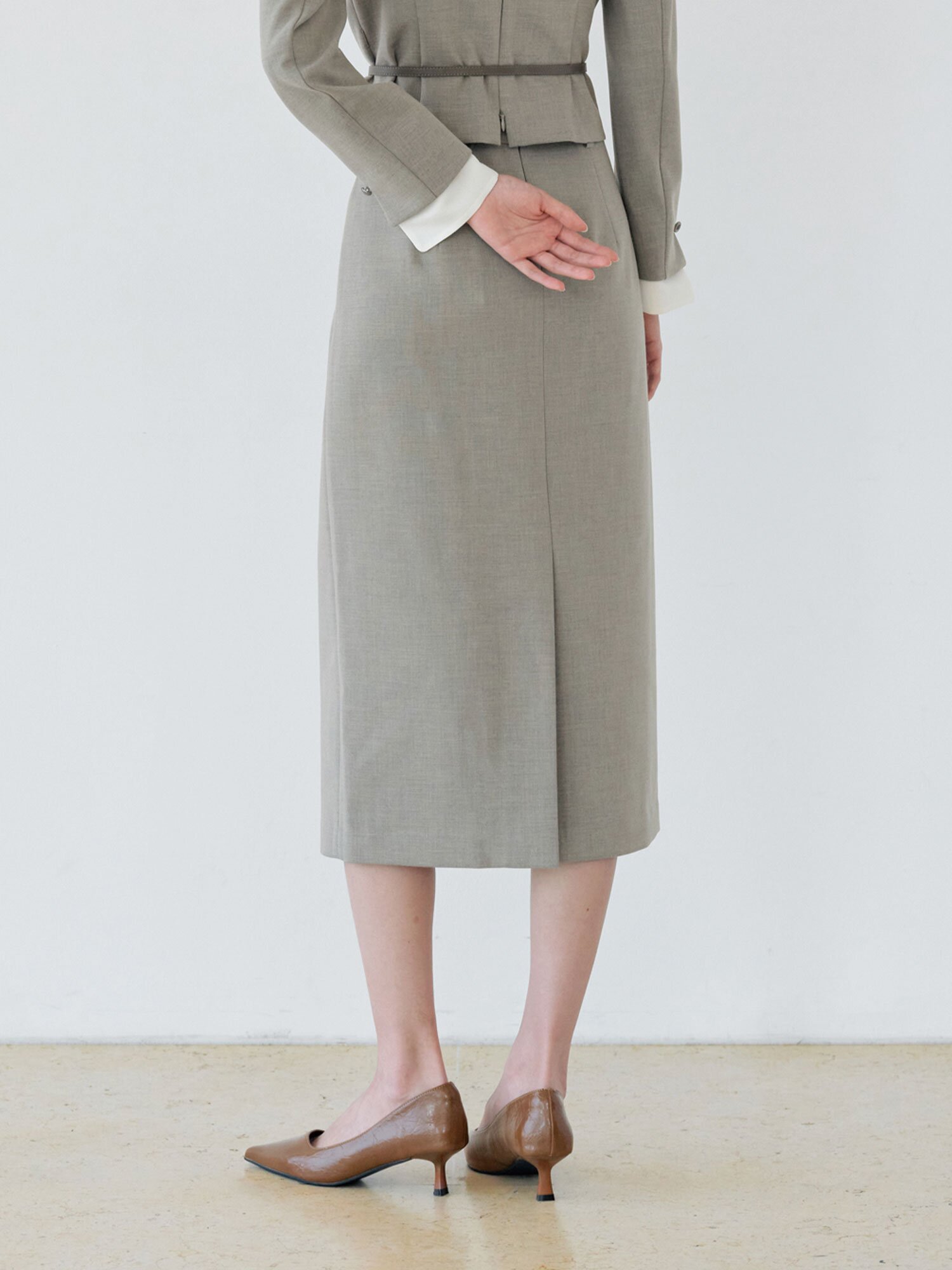 울 모던 백 슬릿 H라인 스커트 (MELANGE BEIGE)