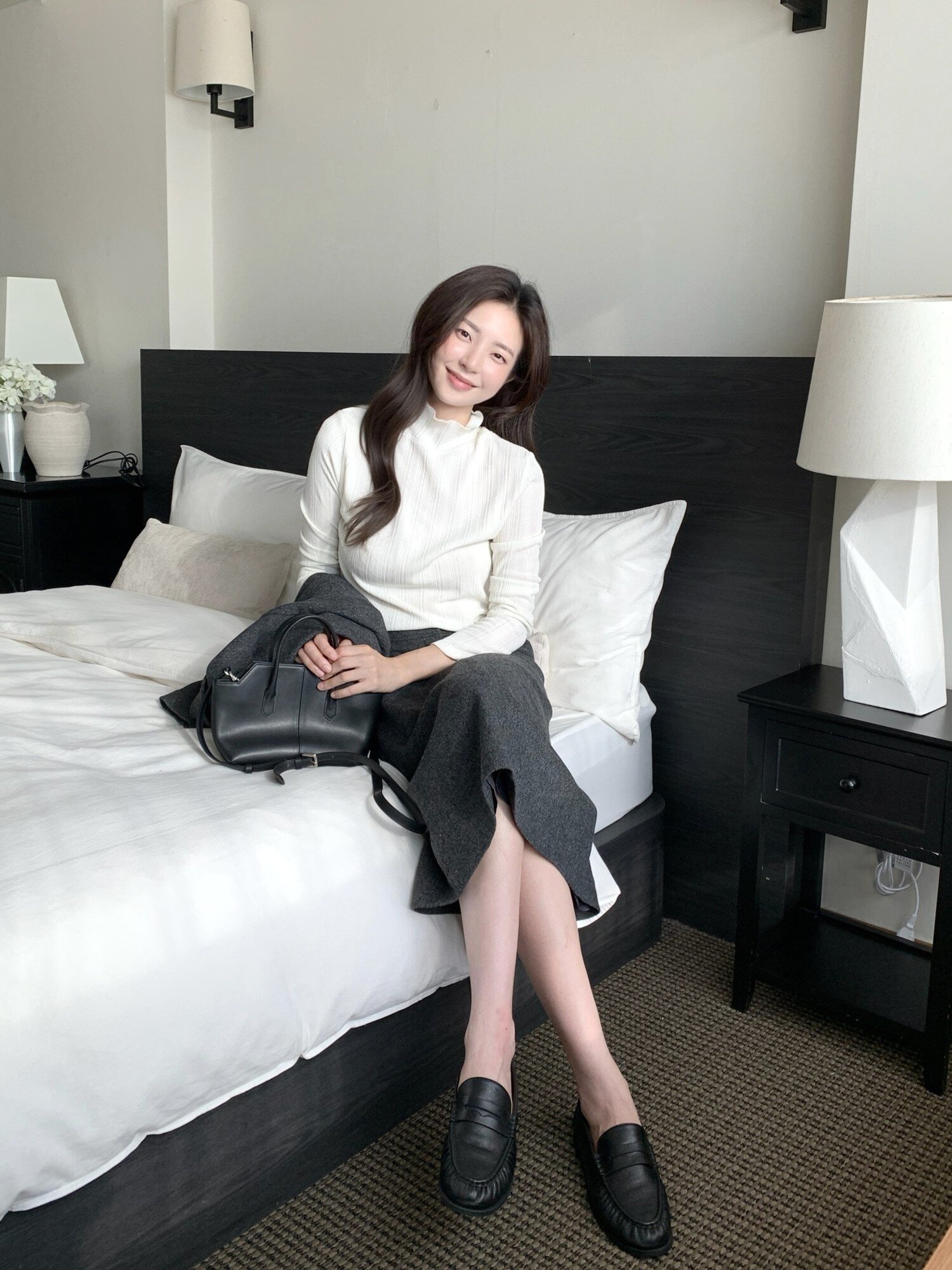 울 잔조직 포켓 H라인 스커트 (MELANGE GREY)