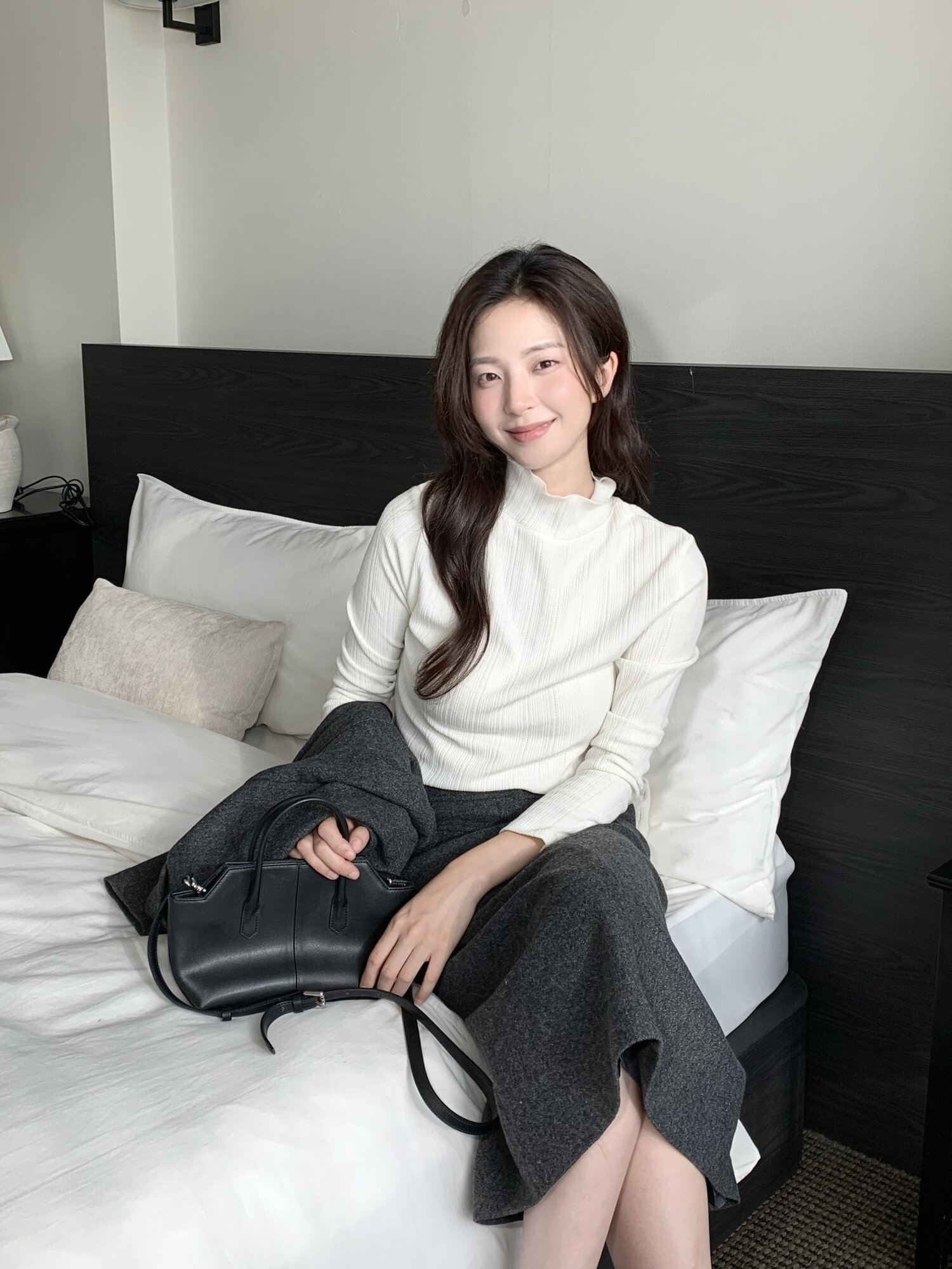 울 잔조직 포켓 H라인 스커트 (MELANGE GREY)