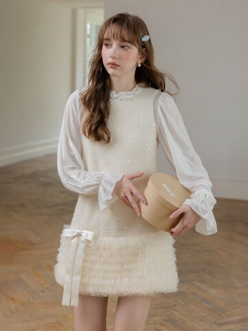 Cest_Glitter fleck fuzzy mini dress
