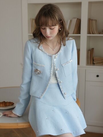 Cest_Pearl trim tweed jacket