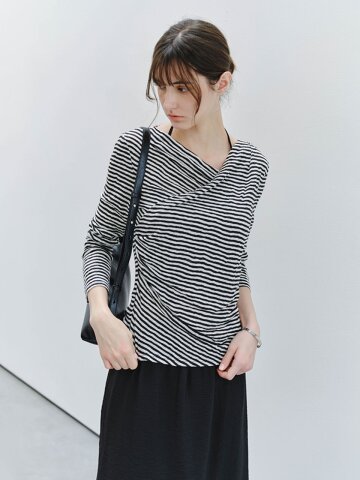TG_Draped stripe long sleeve top